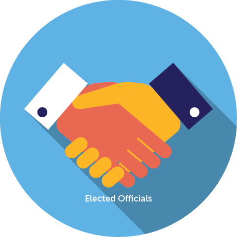 Two hands shaking and the words, "elected officials"