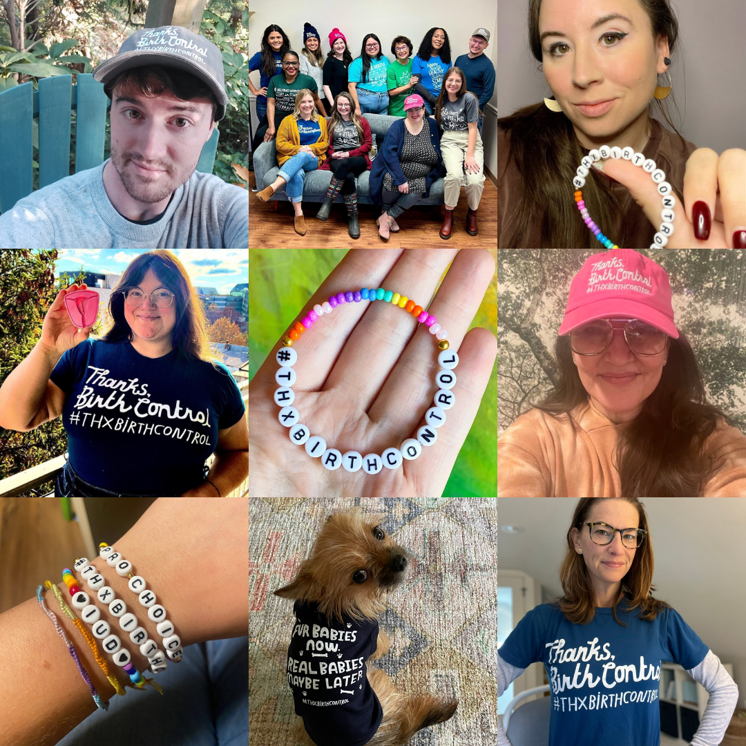 A grid of nine images posted by members of the public to celebrate #ThxBirthControl Day in 2022. 