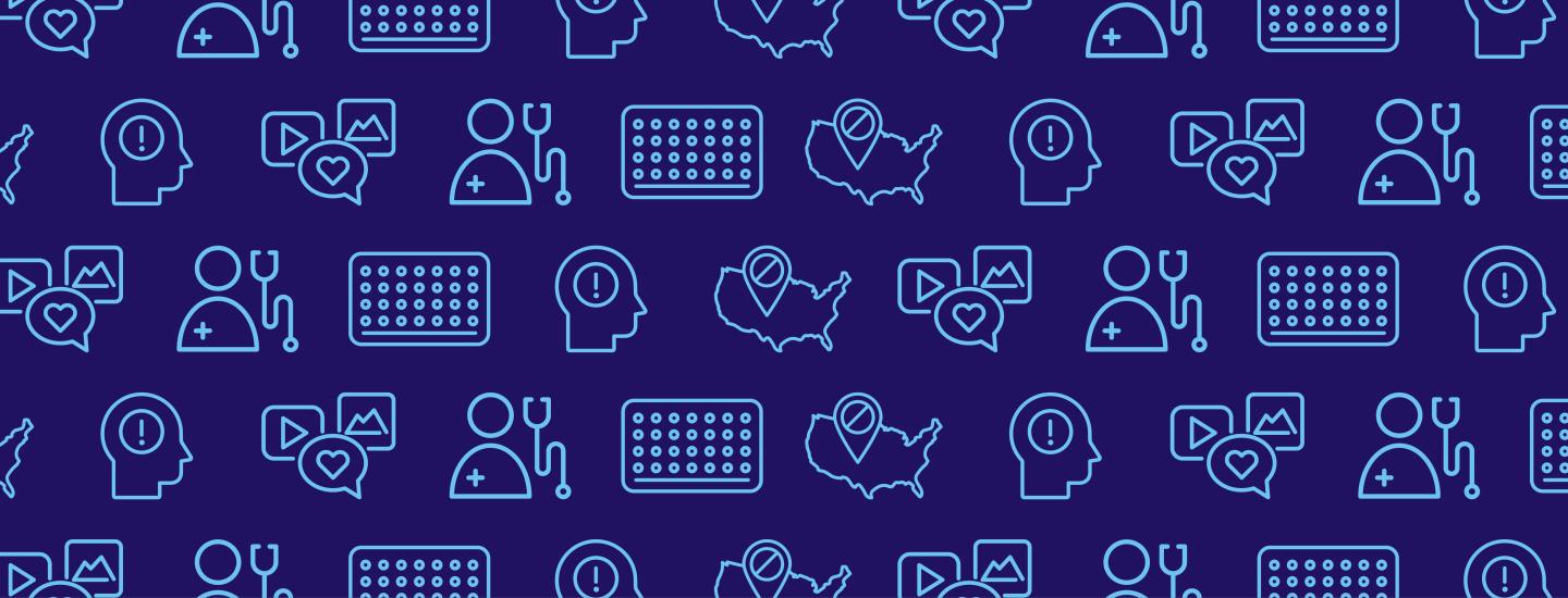 A repeating pattern of health care related icons. 