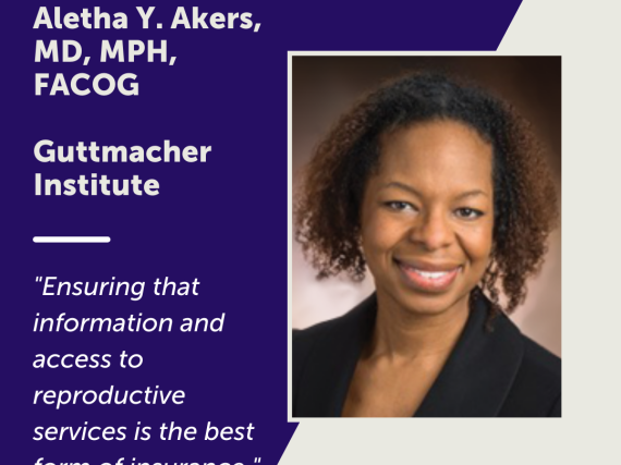 A photo of Aletha Akers and a quote from the interview, "Ensuring that information and access to reproductive services is the best form of insurance."